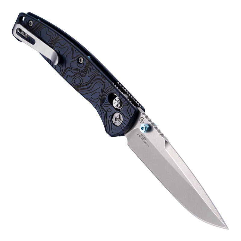 Hogue Mysto (Water) 3.4″ Drop Point Knife, Blue Canyon Richlite Handle, Stone Tumbled Blade, Made in USA (24456)