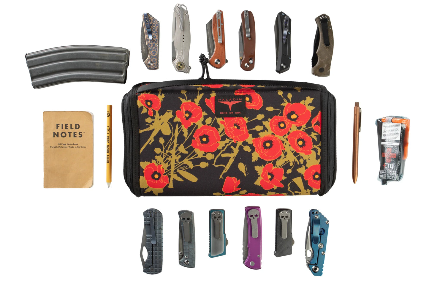 PALADIN33 Infinity Knife Collector Pouch with Loop Panel – 12 Knife Capacity, Poppies of War – Made in USA (INF-12-POW Loop)