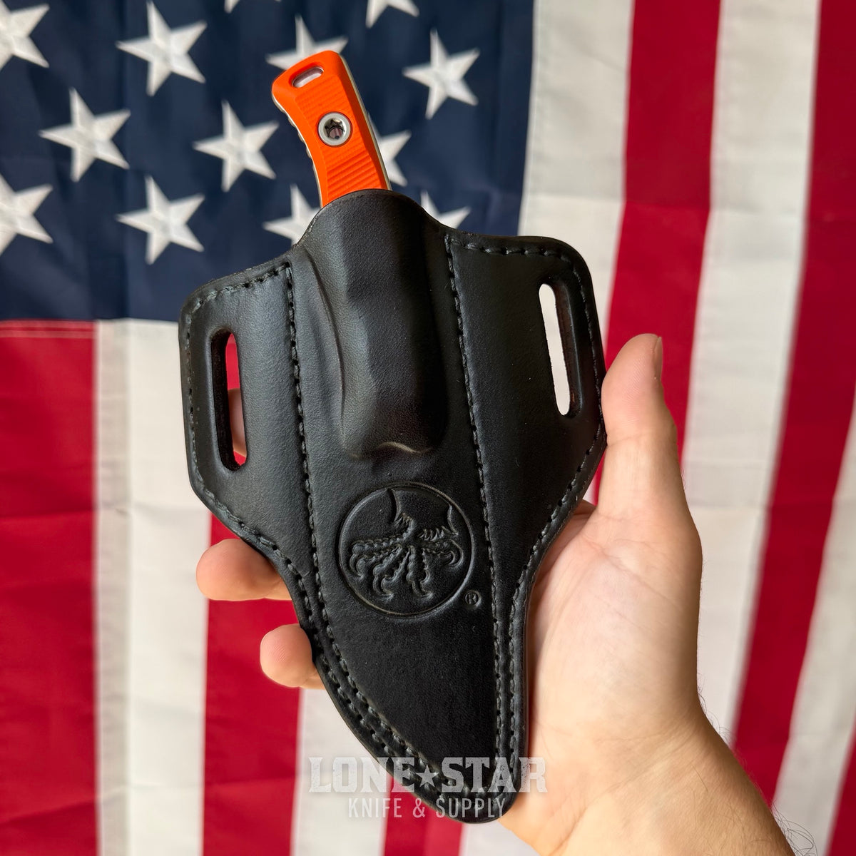 The Back Door: Microtech Akris 3.7" Fixed Blade – Ember G10, M390MK Stonewash, Leather Sheath – Made in USA (95-10EM-1) (Return)