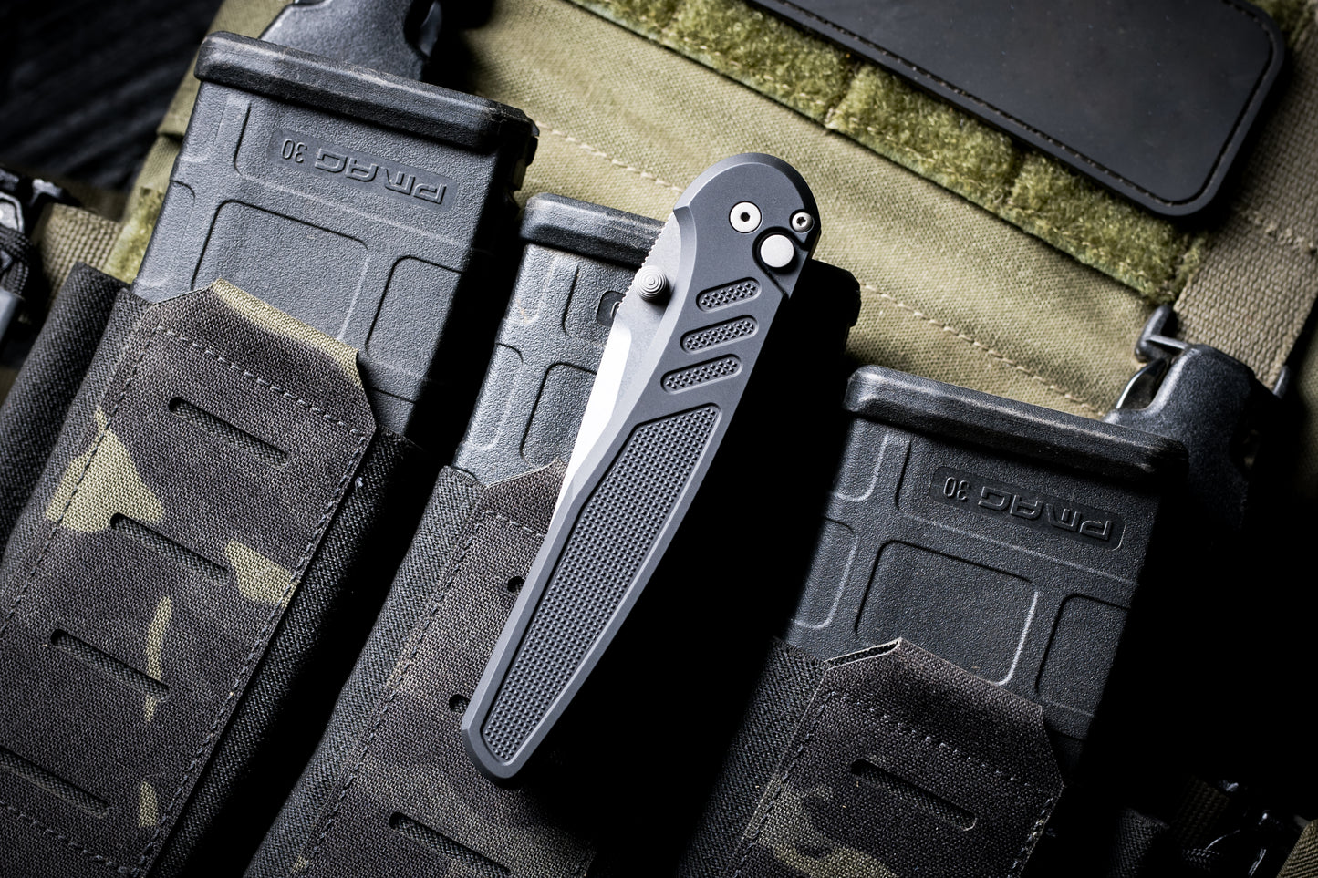 Pro-Tech Avalon Thumb Stud Knife – Black Aluminum Handle, Stonewash MagnaCut Blade – Made in USA (PN1101)