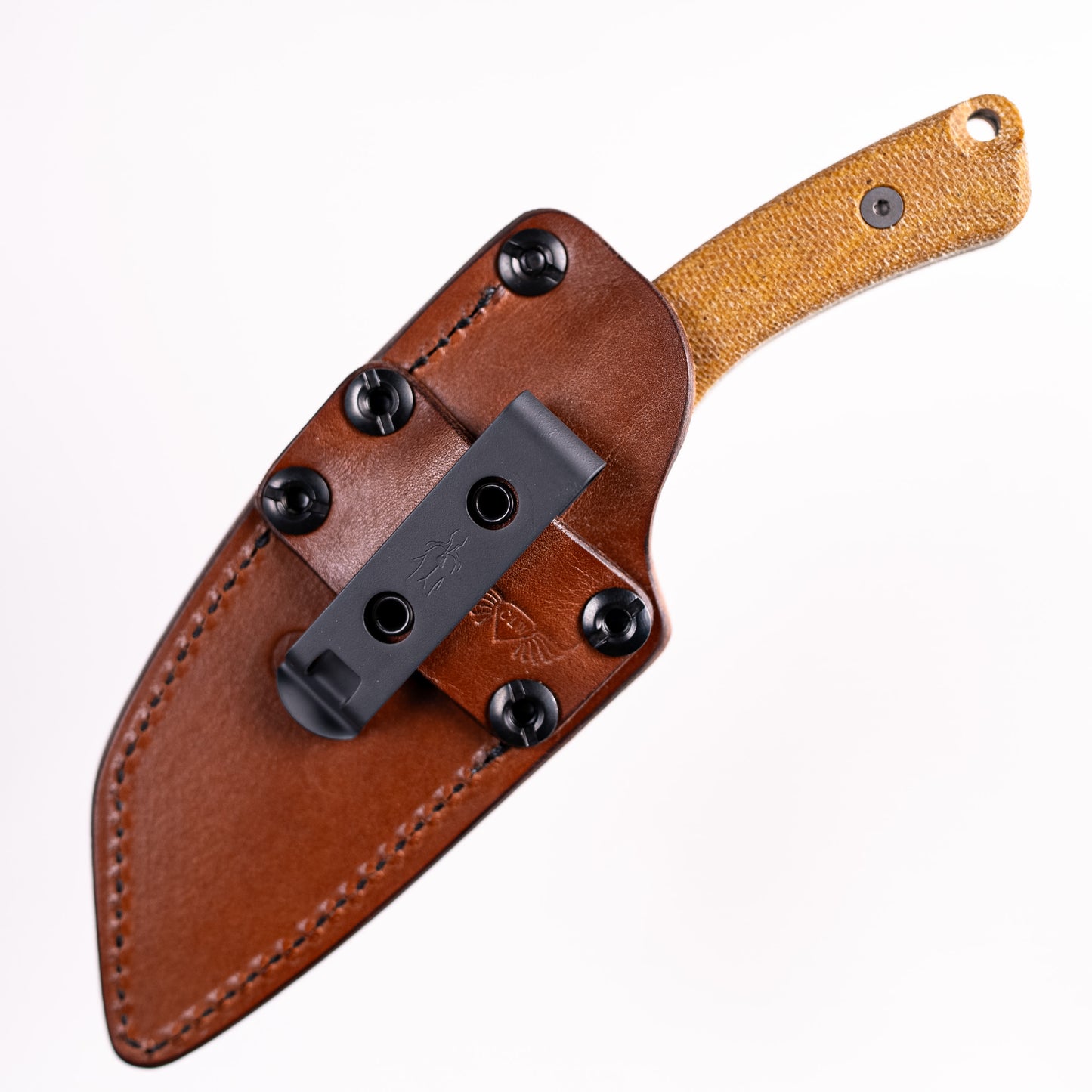 Redhawk Fixed Blade – Green Cerakote MagnaCut Reverse Tanto, 3D Contoured Micarta Handles, Leather Sheath – Made in USA