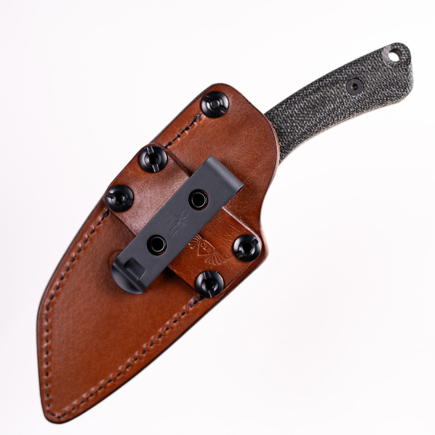Redhawk Fixed Blade – Black Cerakote MagnaCut Reverse Tanto, 3D Contoured Micarta Handles, Leather Sheath – Made in USA