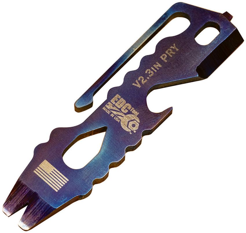 EDT Tool Co. Pry Bar Multi Tool 3" – Flame Anodized Titanium, 9 Integrated Tools – Made in USA (EDTPB3FLM)