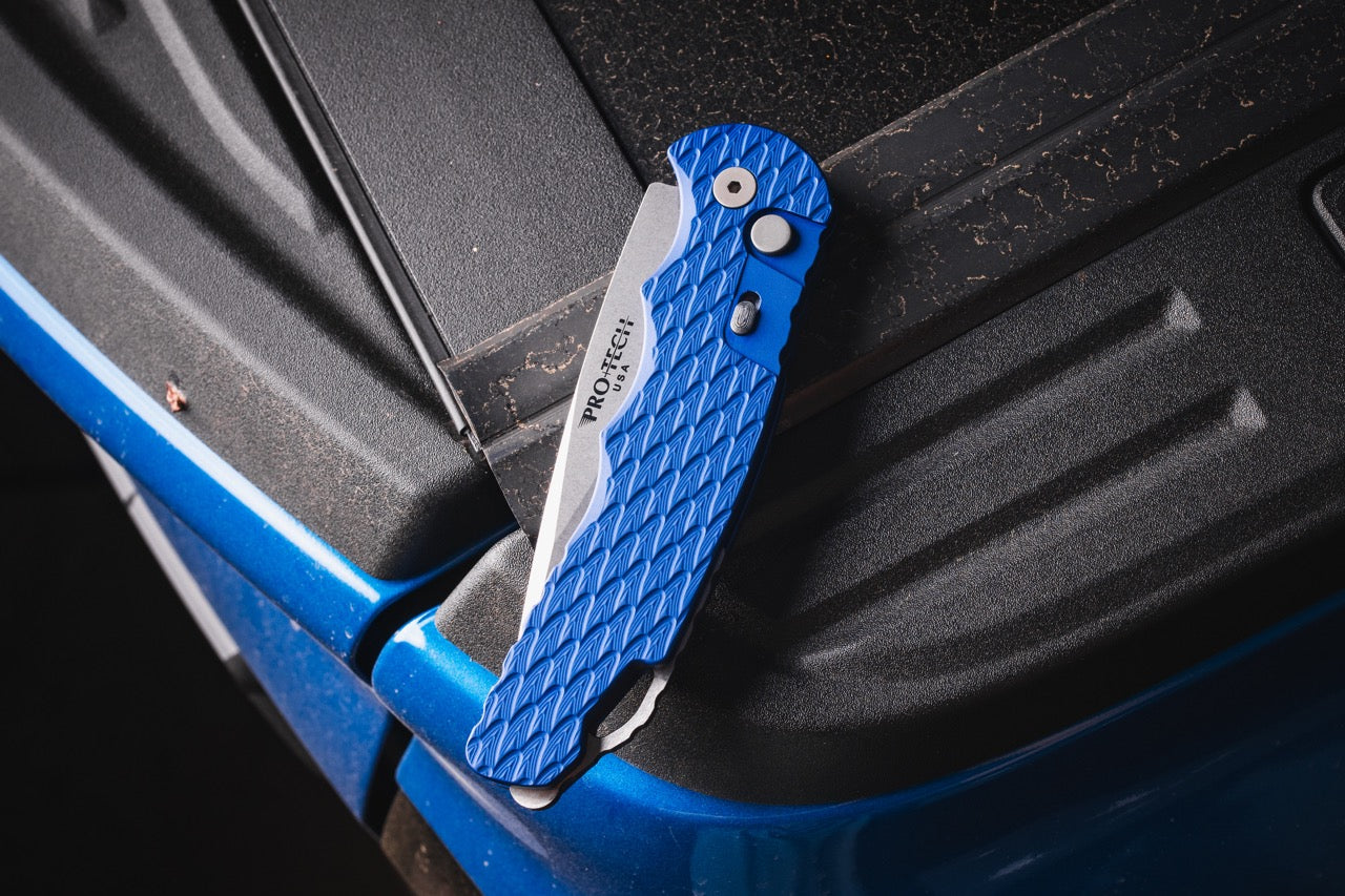 Pro-Tech Tactical Response 4 Auto Knife - Blue Aluminum, 4" Stonewash MagnaMax, Button Lock - Made in USA (T4105 F MM Blue)