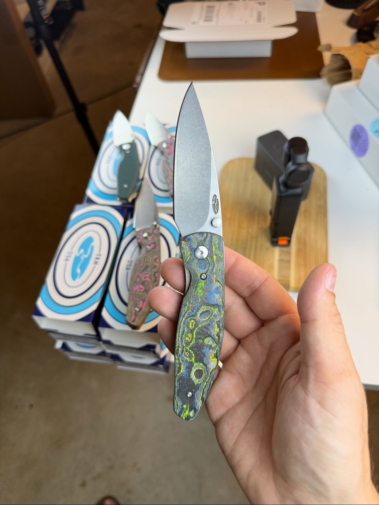 TRM Atom Linerlock – Gecko Camo Carbon 3D Smooth, Custom Hollow‑Ground 20CV Blade – Made in USA