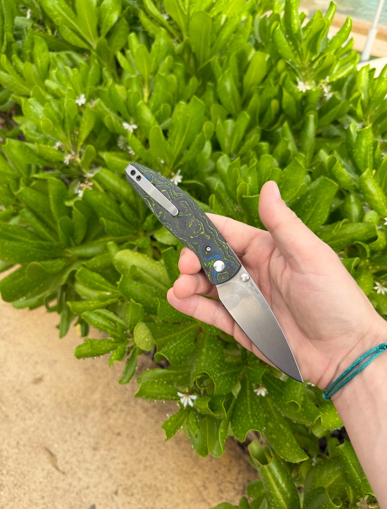 TRM Atom Linerlock – Gecko Camo Carbon 3D Smooth, Custom Hollow‑Ground 20CV Blade – Made in USA