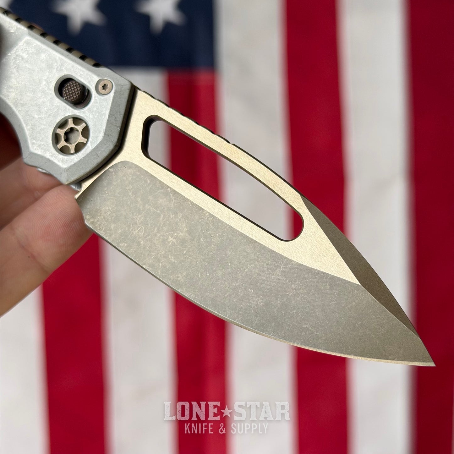 Heretic Blizzard Bronze Koschei Folding Knife - Blizzardworn Aluminum, 3.5" MagnaCut Bronze Drop Point, Crossbar Lock - Made in USA (H061-7A-BLZ)