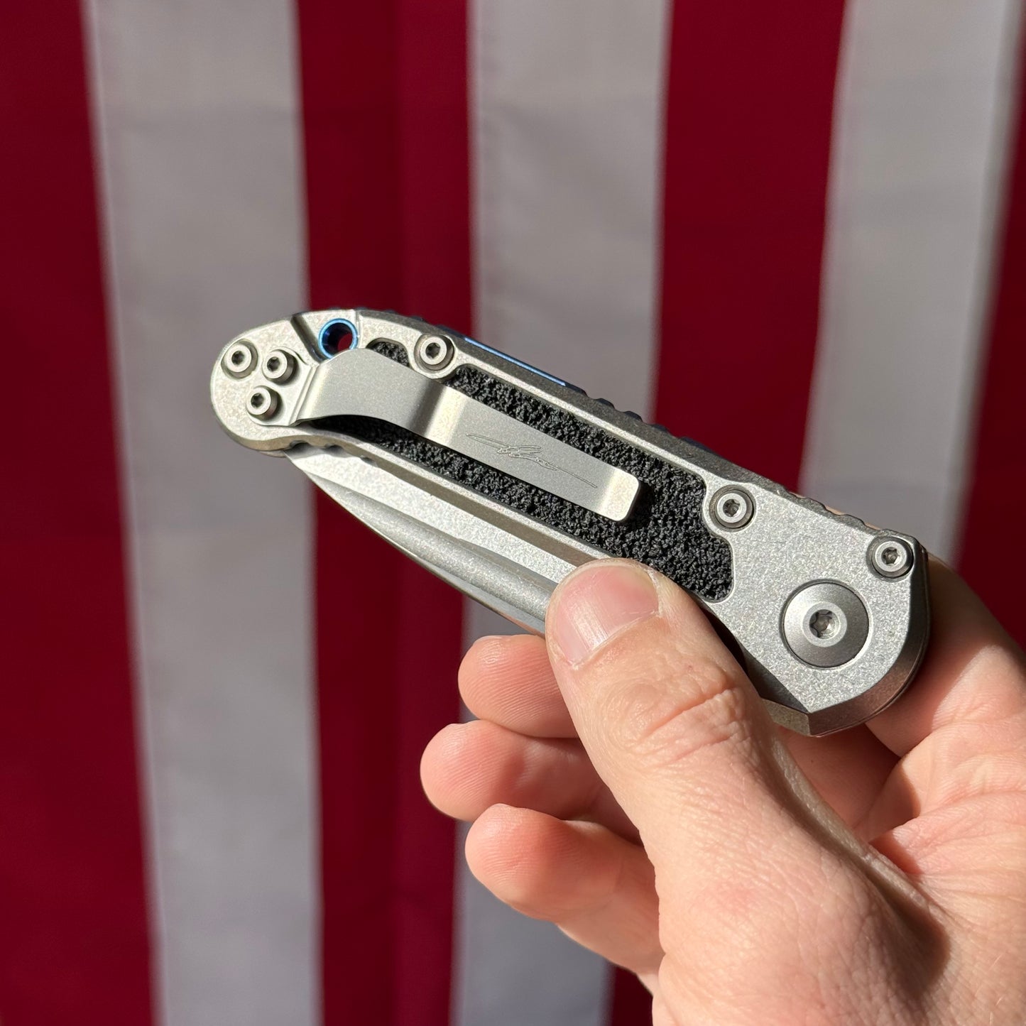 Microtech Marfione Select L.U.D.T. Knife – 3.5” Drop Point Blade, Titanium Handle with Textured Inlay, Stonewash Finish – Made in USA (1135-10MS4)