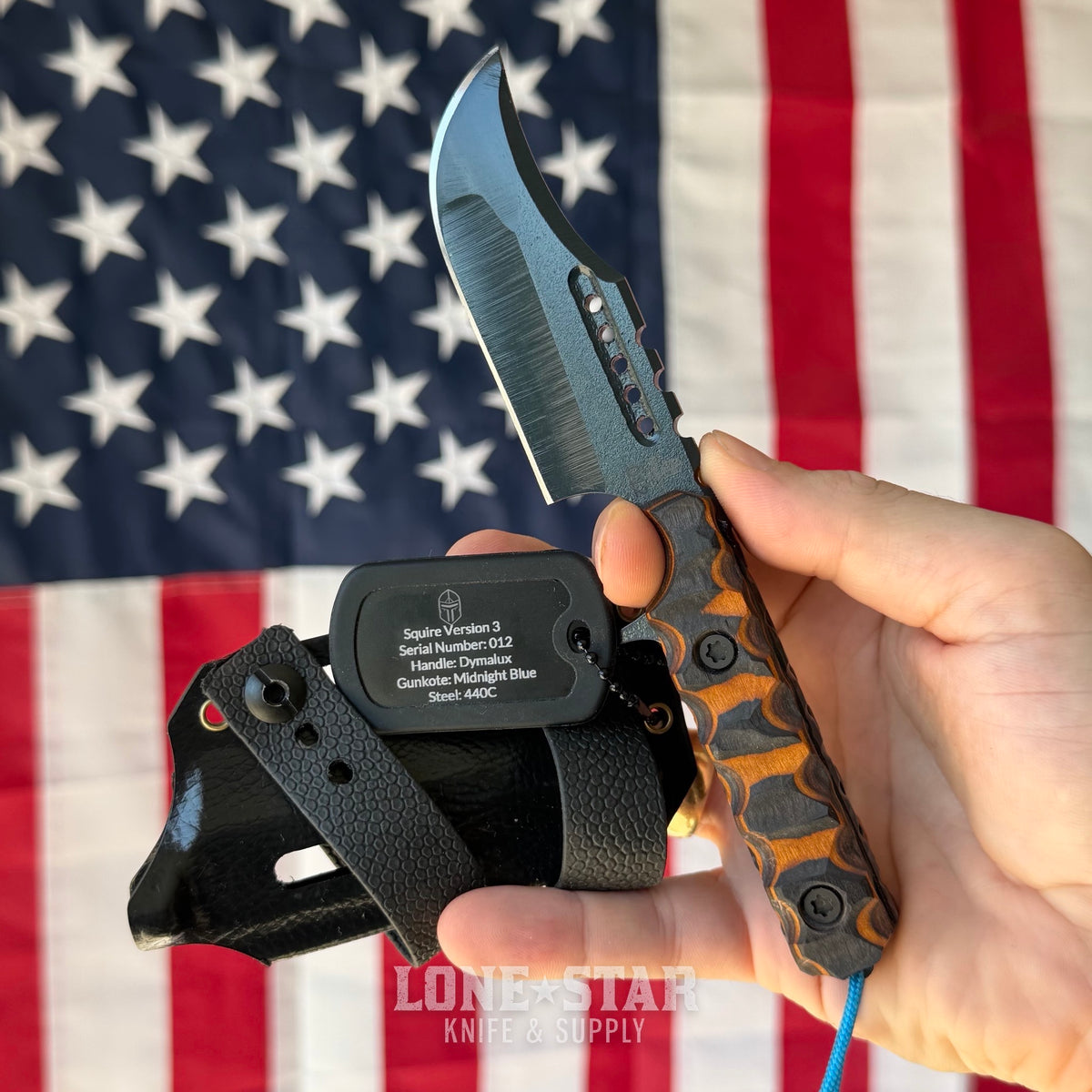 Severed Metal Works Squire V3 3.3" Fixed Blade, 440C, Dymalux, Midnight Blue Gunkote, Serial 012 - Made in USA (SMW-SQUIREV3-012)