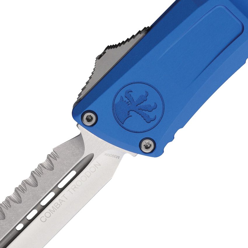 Combat Troodon Gen III D/E OTF Knife Blue Aluminum (3.8" SW Full Serr)