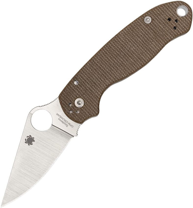Back Door: Spyderco Para 3 CruWear & Micarta Compression Lock Folding Knife 2.95" CPM CruWear Satin Plain Blade, Brown Canvas Micarta Handles - Return