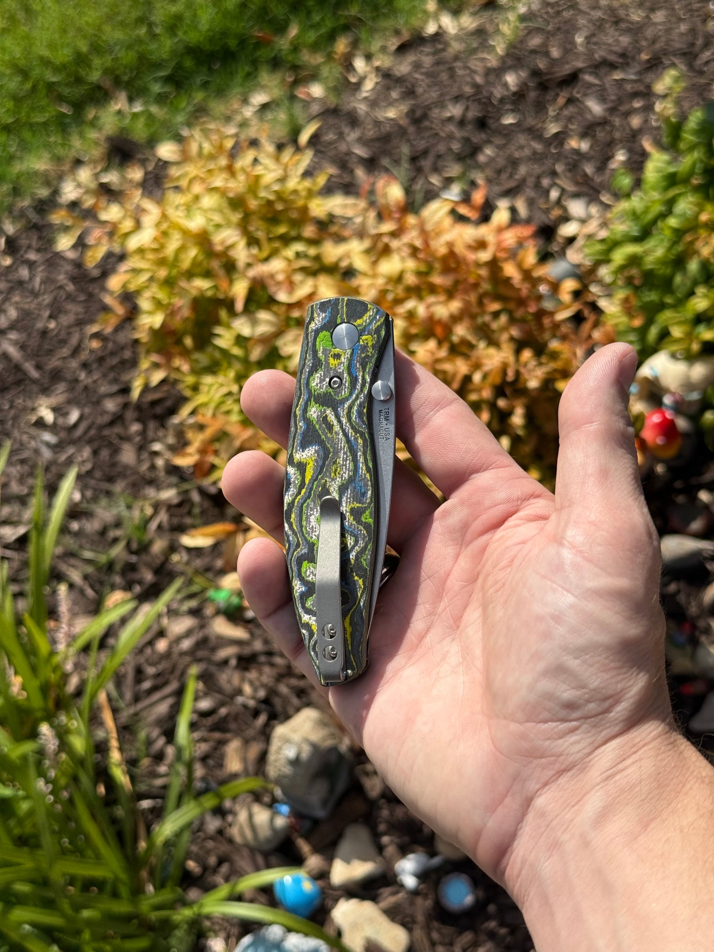 TRM Atom Linerlock Knife – Gecko Camo Carbon 3D Contoured Smooth, CPM MagnaCut Blade – Made in USA