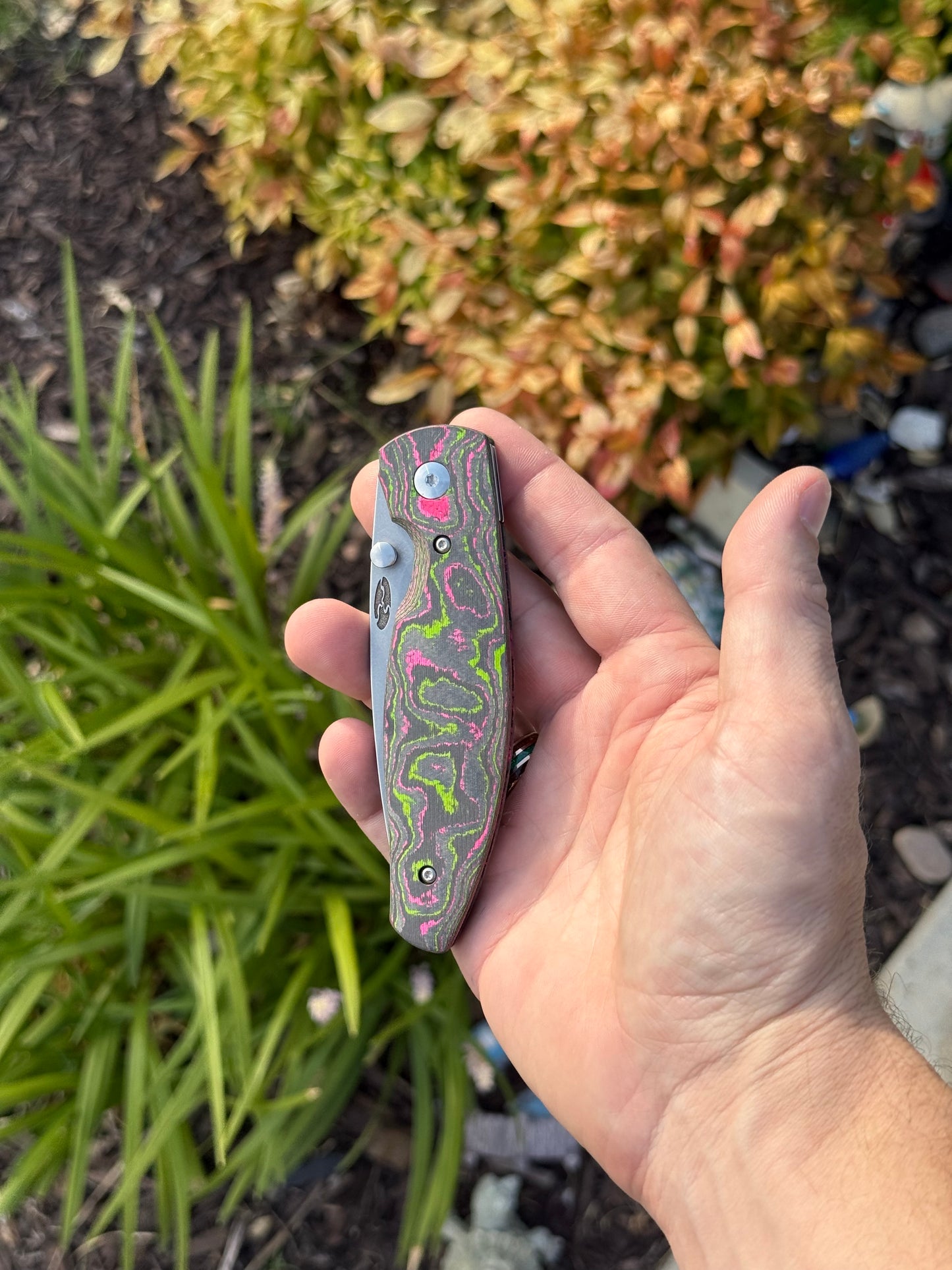 TRM Atom Linerlock Knife – Watermelon Sugar Camo Carbon 3D Contoured Smooth, CPM MagnaCut Blade – Made in USA