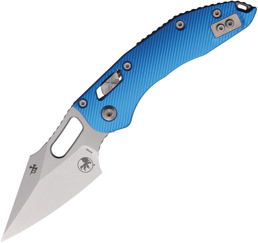 Microtech Stitch Ram‑Lok Knife – Blue Fluted Aluminum Handle, M390 MK Blade (Stonewash), RAM‑LOK Bar Lock – Made in USA (MCT18250 / 169RL‑10FLBL)
