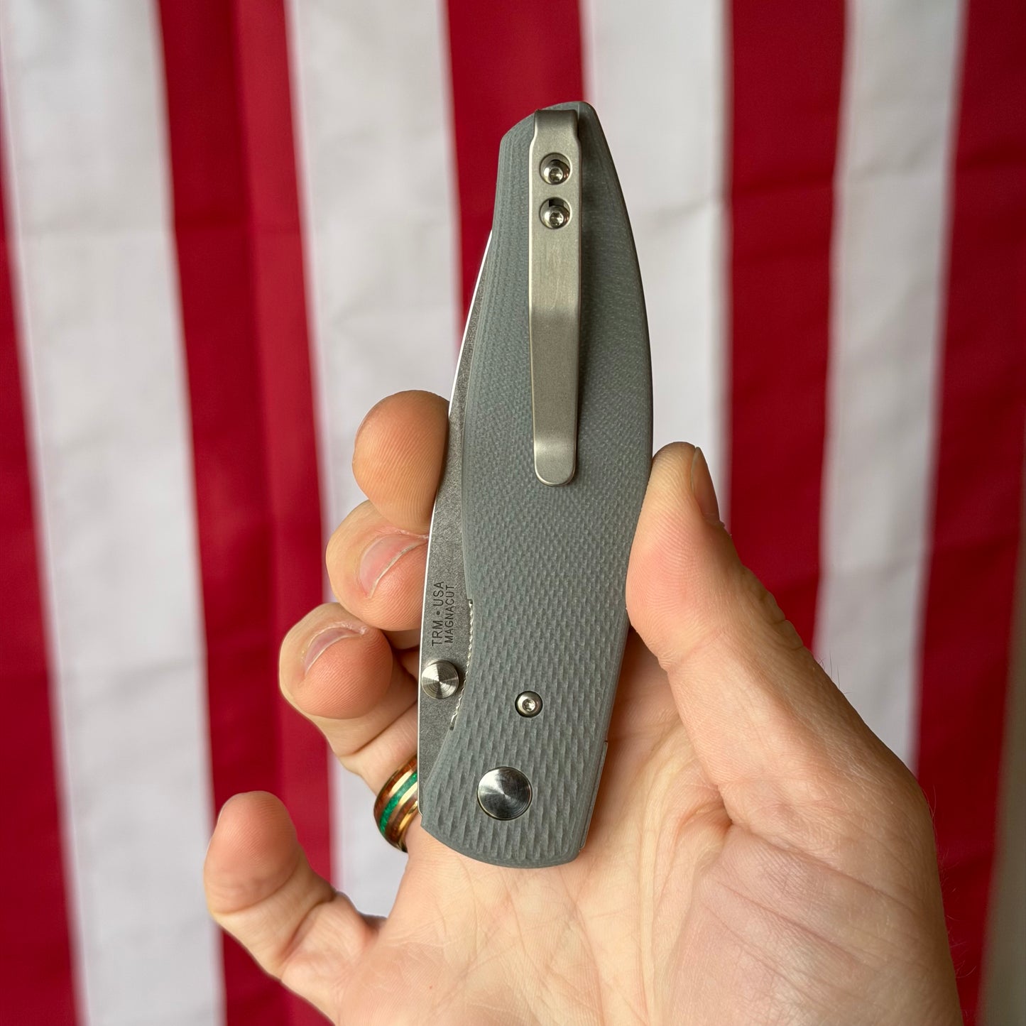 TRM Knives ATOM Linerlock Knife - Slate Gray G10 3D Contoured Lizard Skin Scales, MagnaCut Blade - Made in USA (DLR-ATM-G10-LS-SGY)