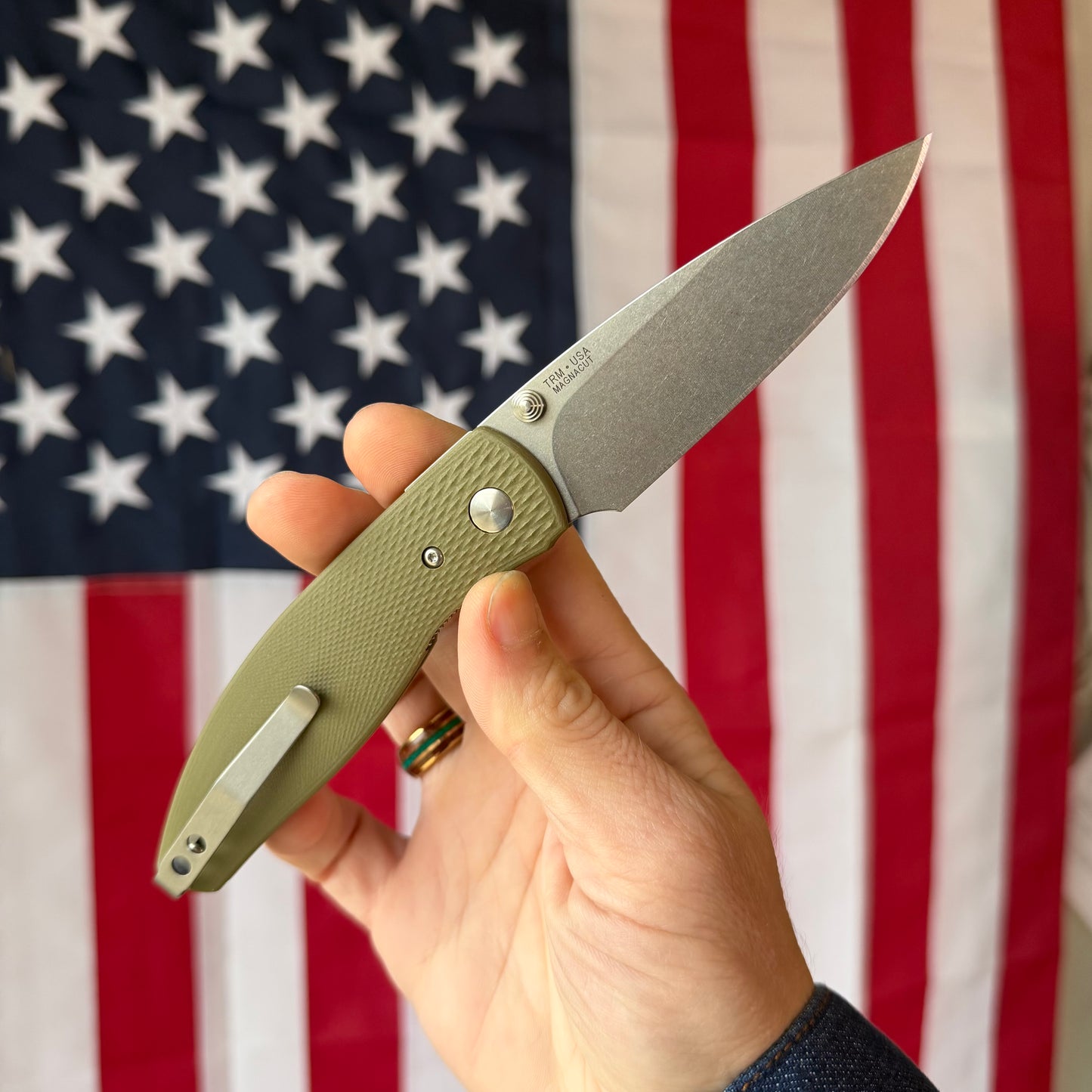The Back Door: TRM ATOM LL - OD Green G10 3D Contoured Lizard Skin, 20CV Blade (Blemish)