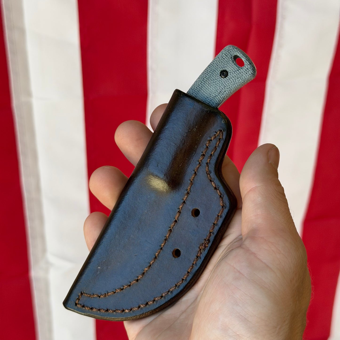 TRM TAGALONG Fixed Blade Knife – 2.44” MagnaCut Blade, Stonewashed Finish, Blue Denim Micarta Scales, Leather Sheath – Made in USA
