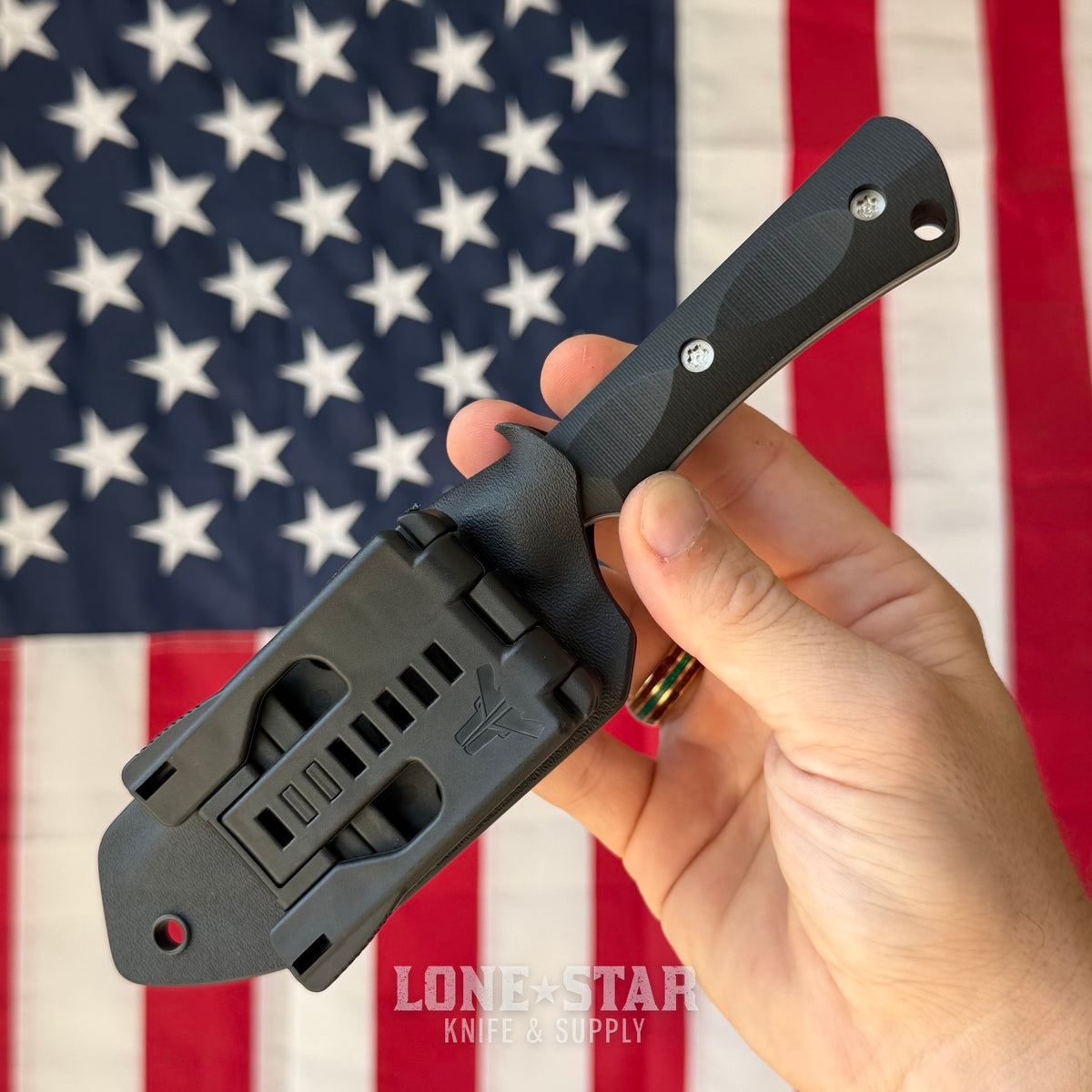 McNees Ridge Runner Fixed Blade - 3.7" MagnaCut Atomic Stonewash, Black G10, Kydex with Tek-Lok - Made in USA (2446)