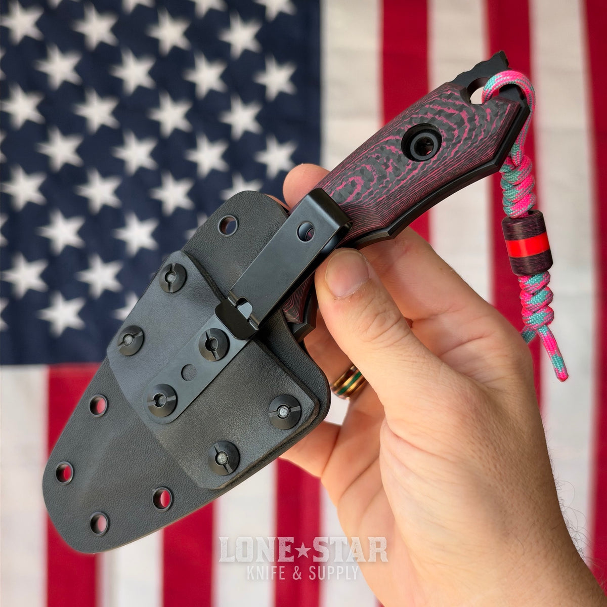The Back Door: Old Dominion Knifeworks Chupacabra Fixie - Pink CamoCarbon, 3.5" Nitro-V, 0.25" Stock, Kydex Sheath - Made in USA (Trade In)