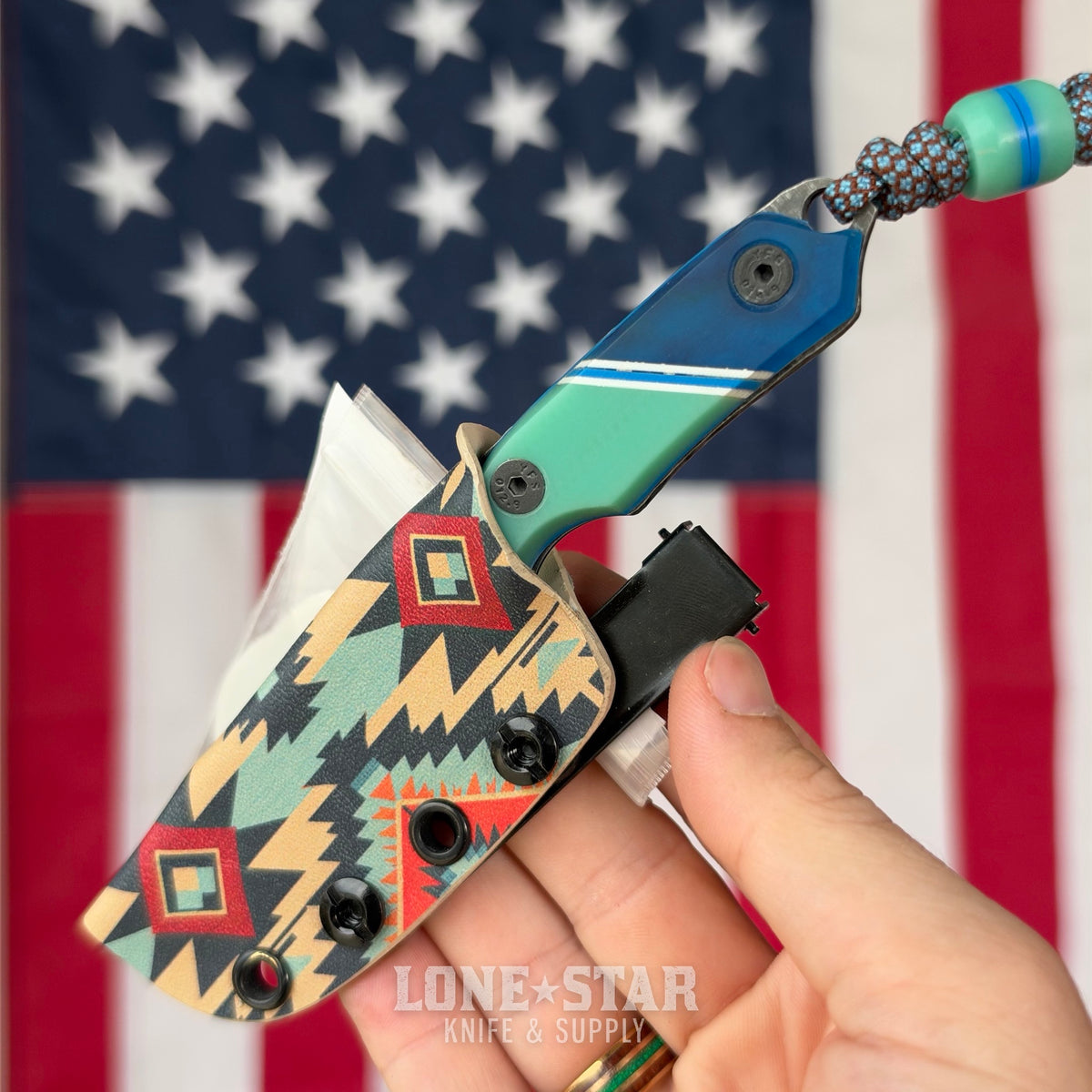 Farmer Made EDC Little Boss 003 Fixed Blade - 3" 1095 Harpoon, Natural G10 and Blue Epoxy - Made in USA (FM-LITTLEBOSS-003)