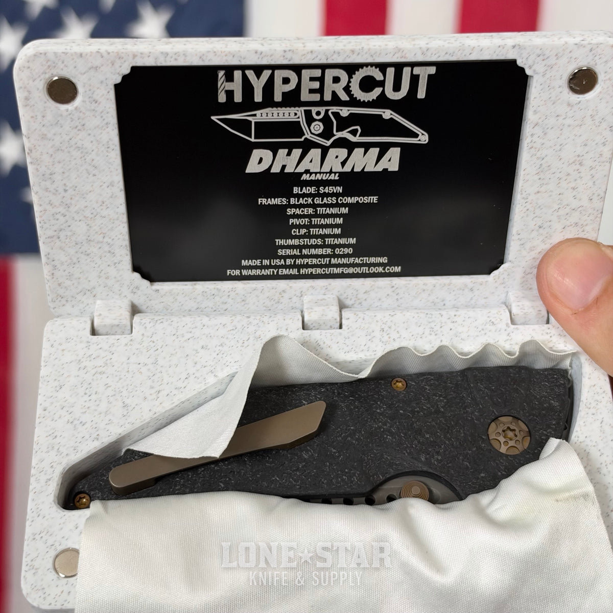 Hypercut MFG Dharma Manual Serial 0290 - 3.2" S45VN Tanto, Black Glass Composite, Bronze Hardware - Made in USA (HC-DHARMA-MAN-0290)