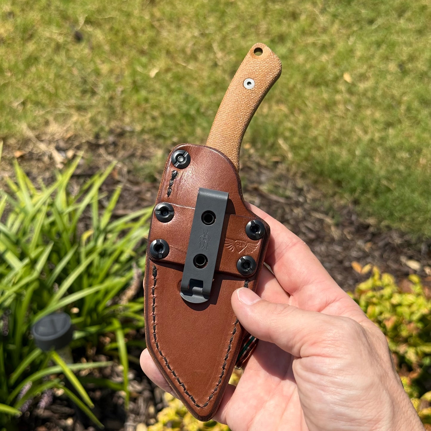 Redhawk Fixed Blade – Green Cerakote MagnaCut Reverse Tanto, 3D Contoured Micarta Handles, Leather Sheath – Made in USA