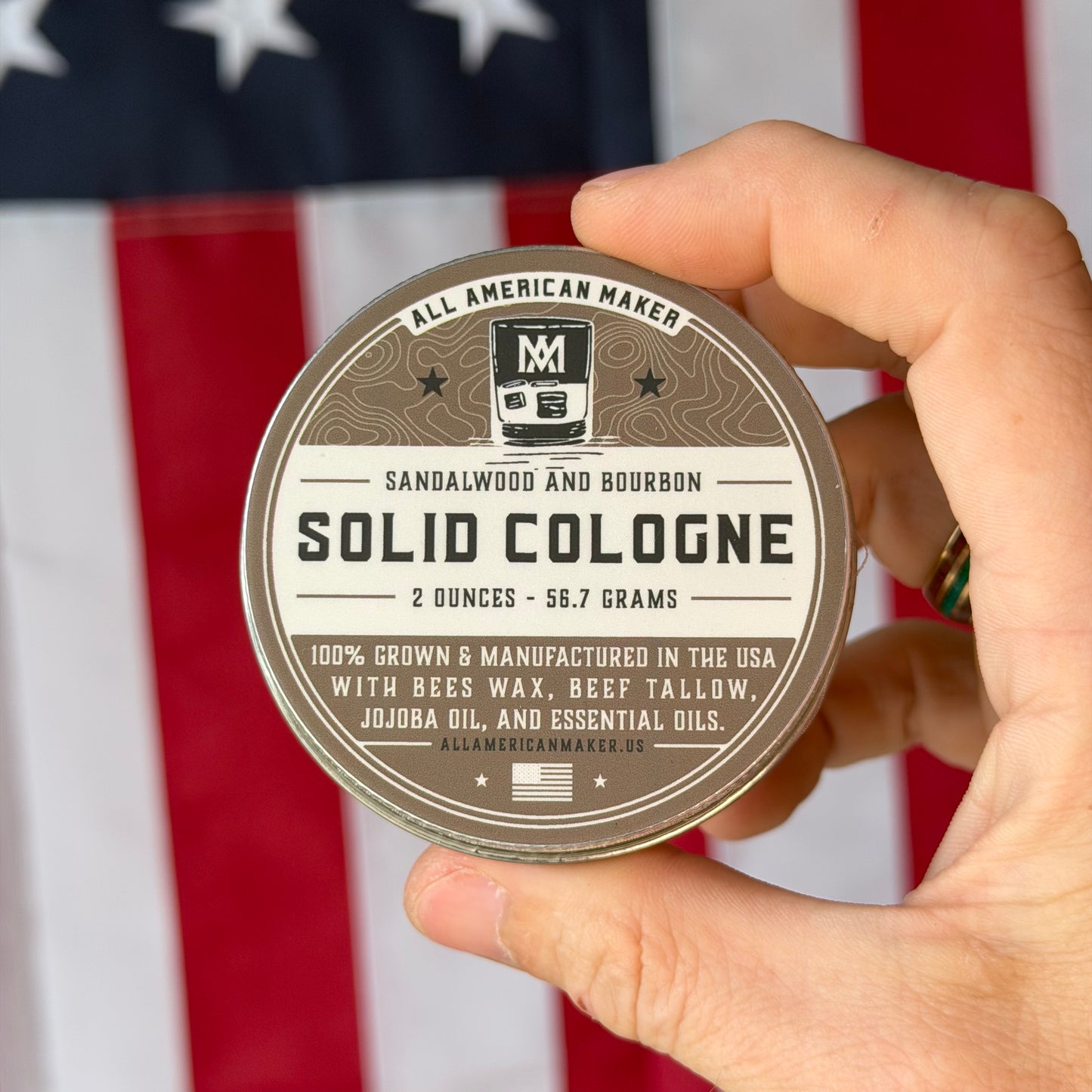 All American Maker Sandalwood & Bourbon Solid Cologne 2oz – Made in USA