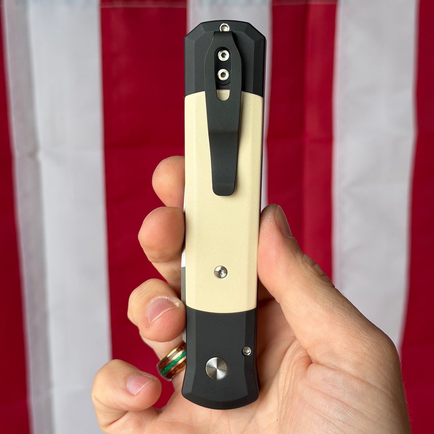 Pro-Tech Godfather Tux 4" Button Lock Auto – Black Aluminum, Ivory Micarta Inlay, 154CM – Made in USA (PTK951)