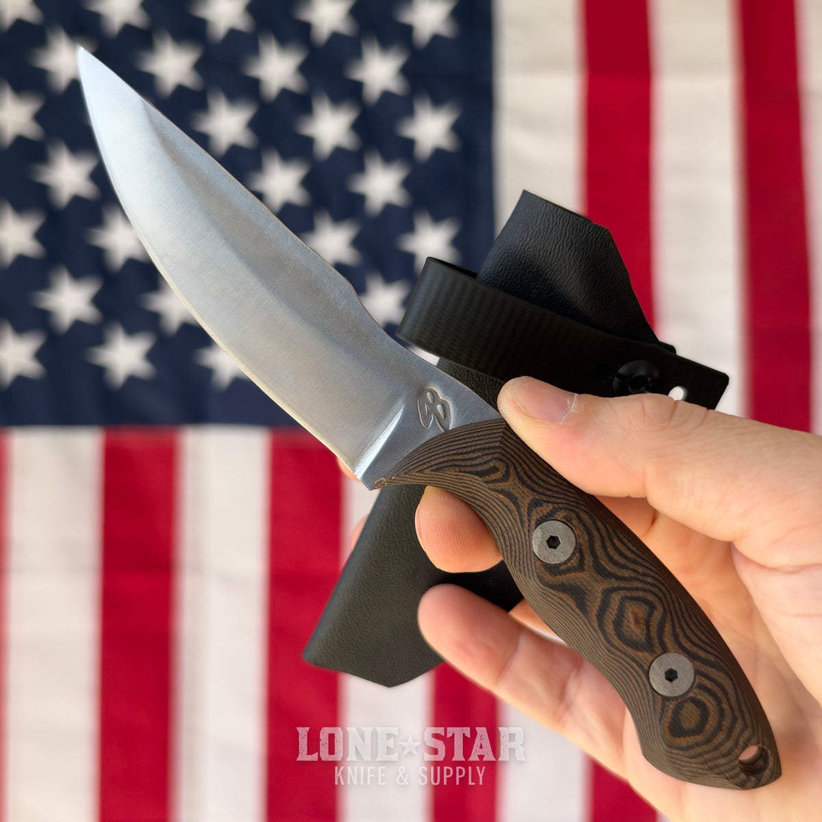 4B Outdoors Mini Reaper 3.75" Fixed Blade, 1095 High Carbon, Black and Black and Orange G10, Kydex Scout Carry Sheath, Forged in Fire Champion, Made in USA