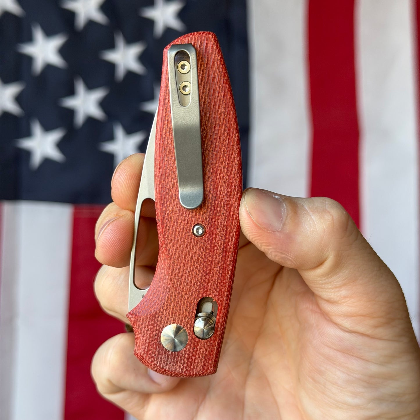 TRM BULLDOG Rev B 2.95" River-LOK – Autumn Orange Micarta 3D Lizard Skin, MagnaCut – Made in USA