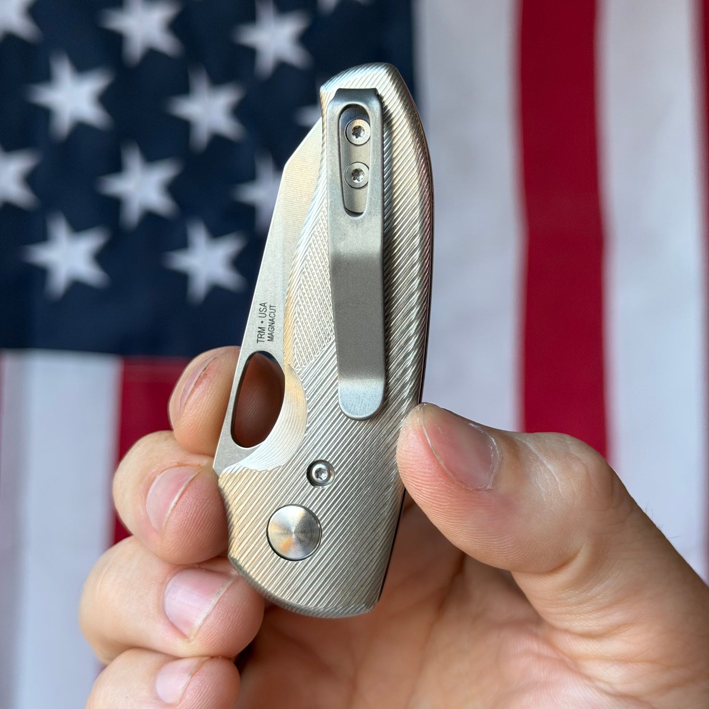 TRM HOLIER NERD 2.2" Linerlock – 3D Contoured Titanium, MagnaCut Tumbled – Made in USA