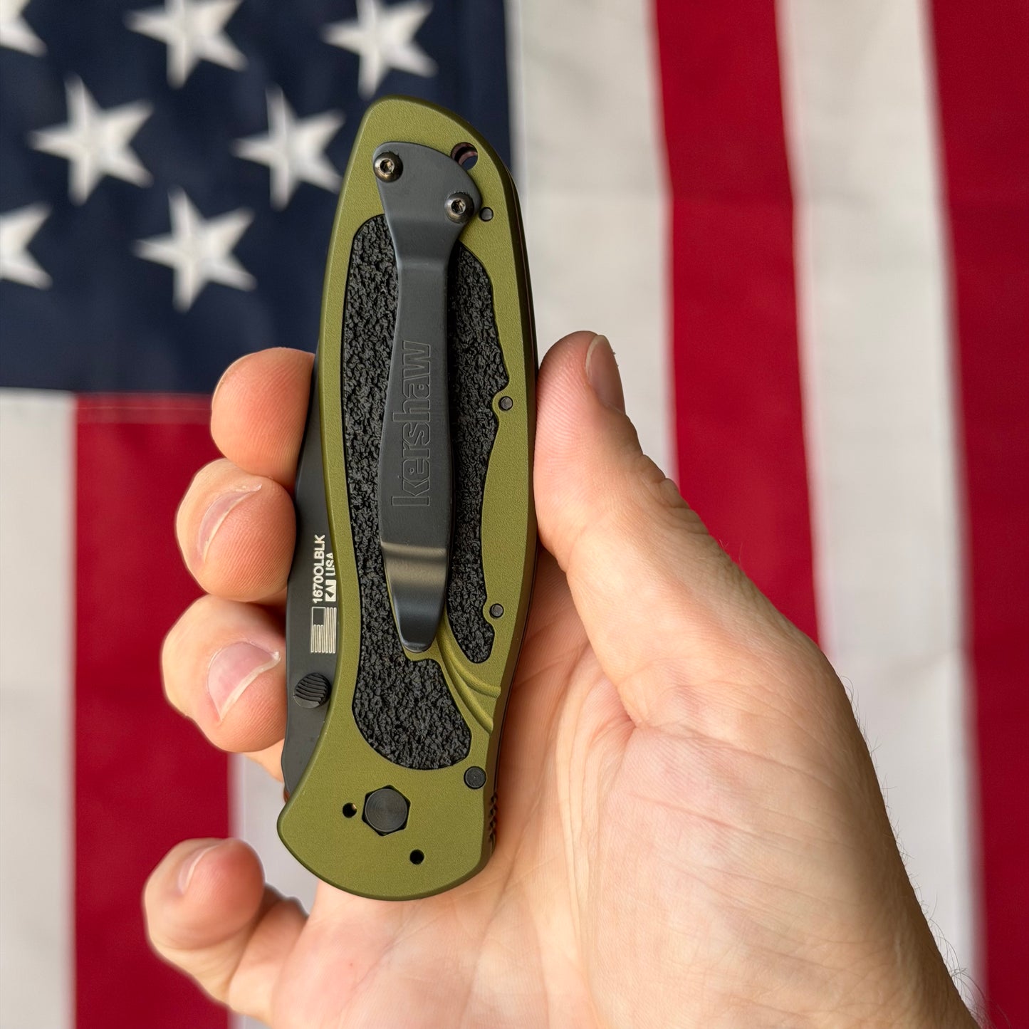 The Back Door: Used – Kershaw Blur 1670OLBLK 3.4" SpeedSafe – Olive Aluminum, 14C28N DLC, No Box – Made in USA