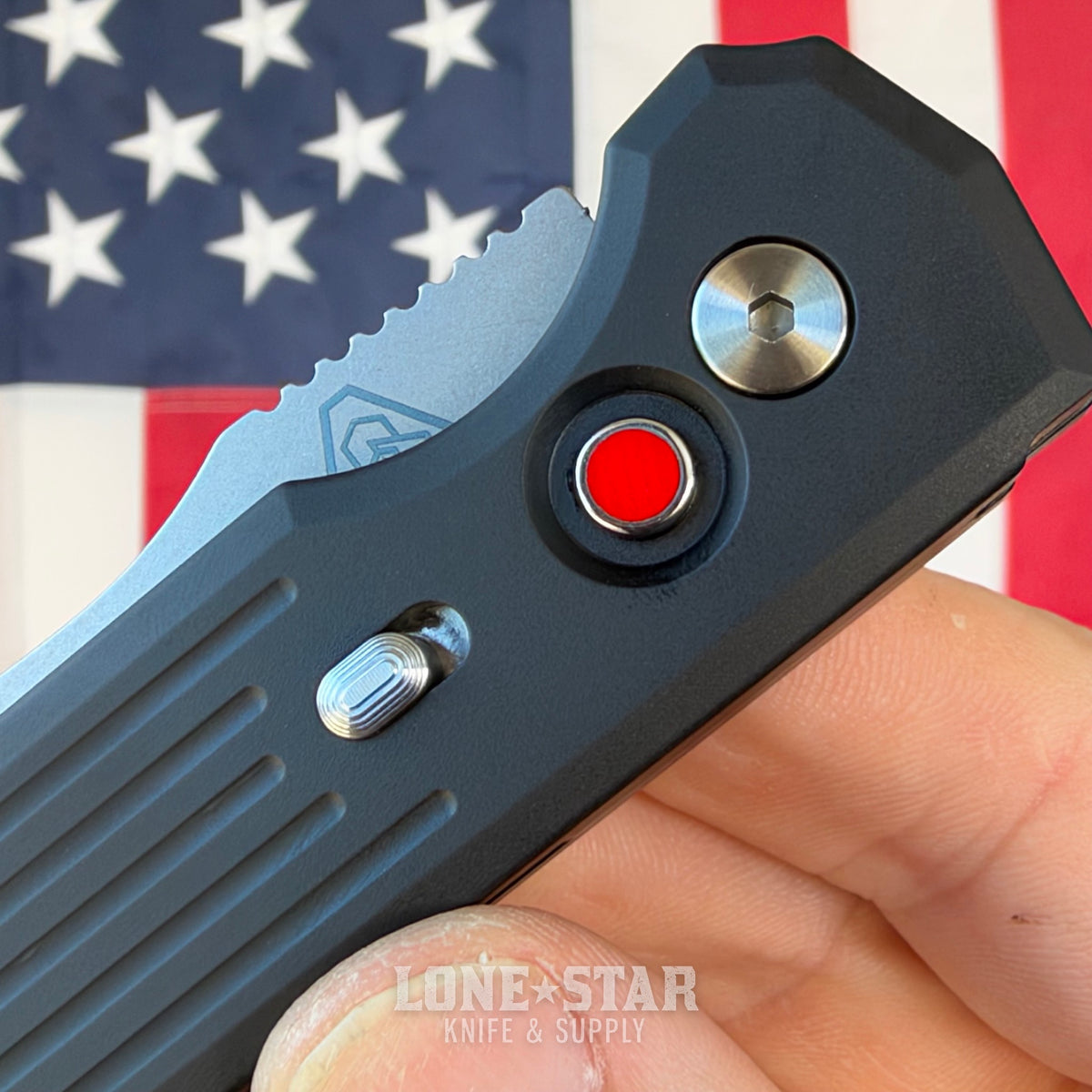 Pro-Tech PDW Invictus Auto, Prometheus Design Werx Collaboration, 3.47" Stonewash MagnaCut, Black Aluminum with Red G10 Button - Made in USA (1804)