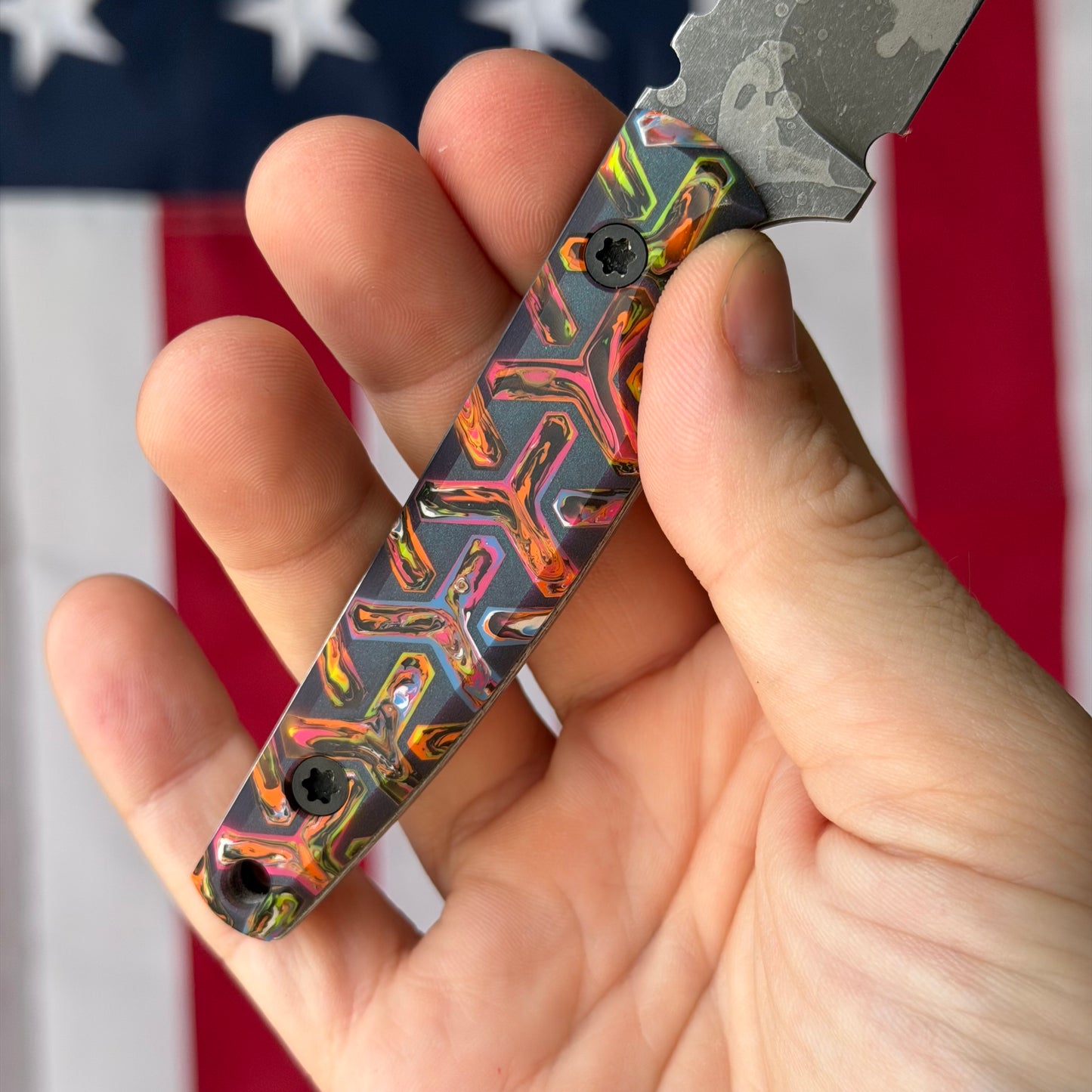 North Edge Tools Nomad 3" Fixed Blade – Acid Splash AEB-L, Kaotic Resin Black/Colorful Scales – Made in USA