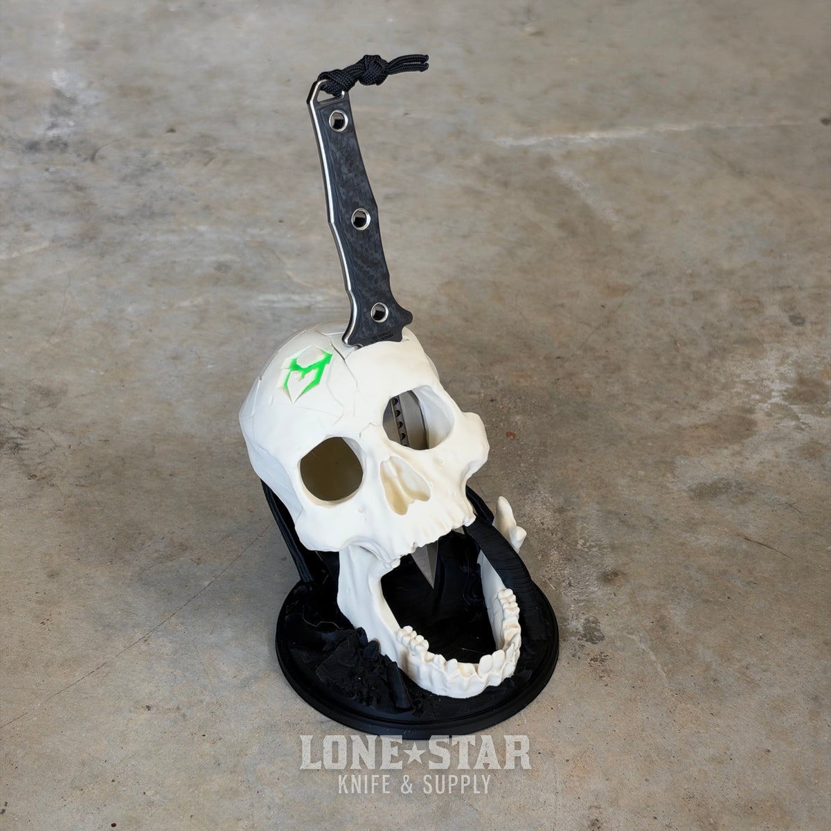 Lone Star Bundle: Heretic Mini Nephilim and Display Skull, Bone White - 4" MagnaCut Dagger plus Stand - Made in USA (LSB-NEPHILIM-SKULL-WHITE)