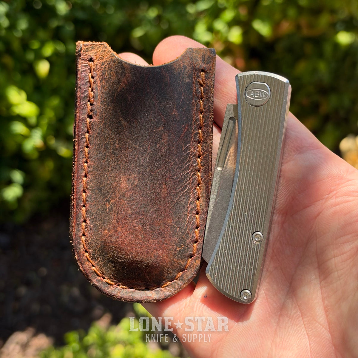 Lone Star Bundle: ABW Slip Joint and Badger Claw Pocket Slip, Frag Milled - 2.25" MagnaCut Wharncliffe plus Crazy Horse Leather - Made in USA (LSB-ABW-SJ-FRAG-SLIP)