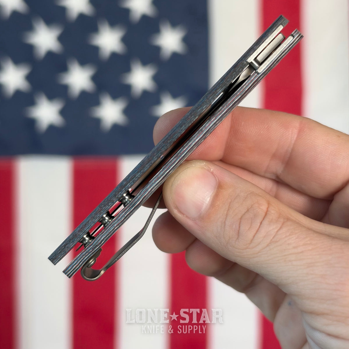 The Back Door: TRM NEUTRON 2 Liner Lock - CPM-MagnaCut, Star Spangled Fat Carbon, Titanium Liners - Made in USA (DLR-N2-CC-3D) (Return)