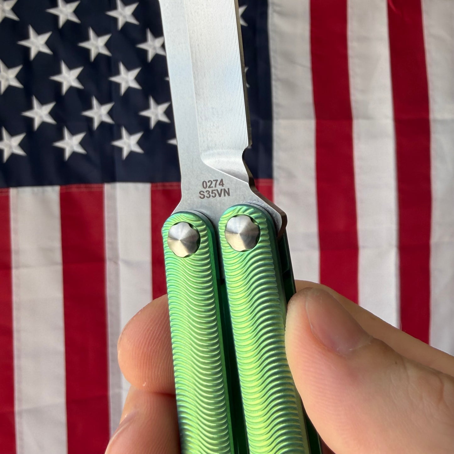 MachineWise Tottori 4.5" Balisong – Green Titanium, Wave Pattern, S35VN – Serial 274 – BSA26 – Made in USA