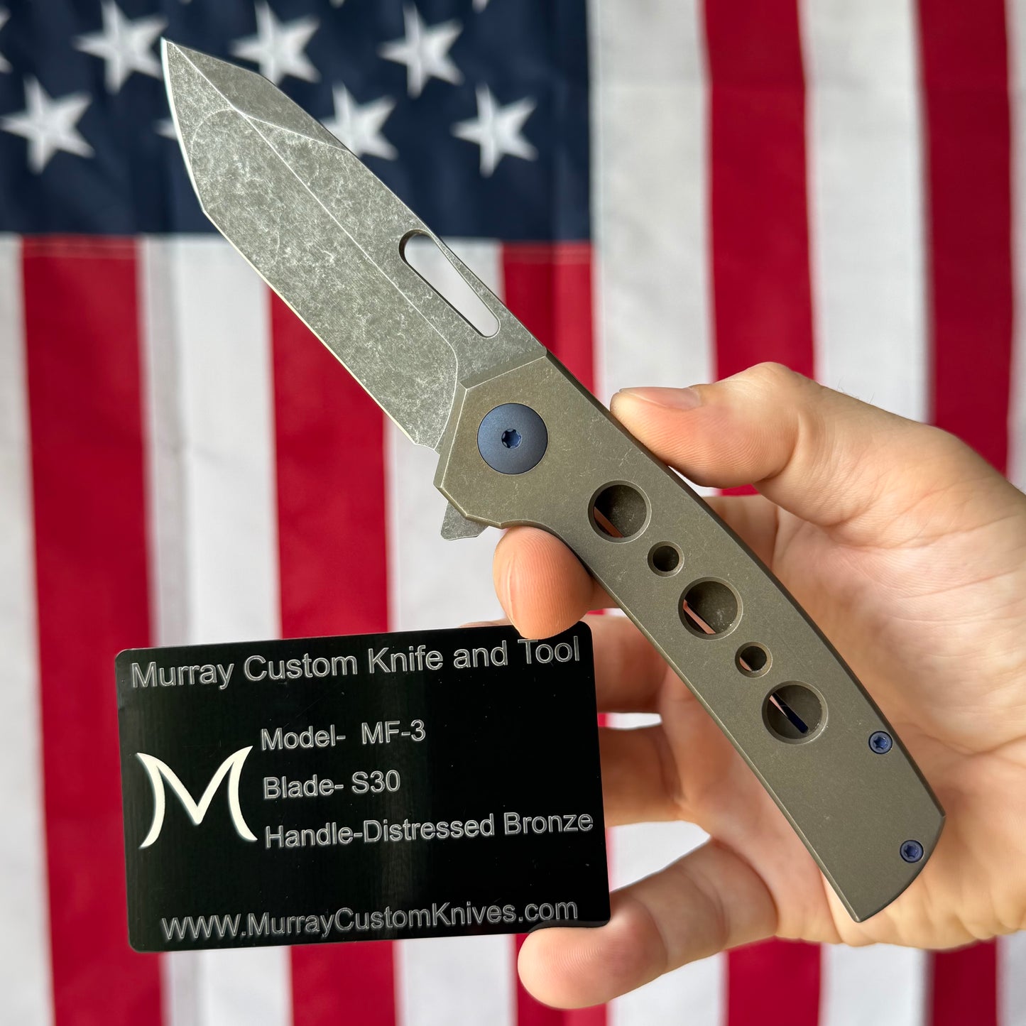 MC MF-3 3.43" Frame Lock Flipper – S30V, Distressed Bronze Titanium Handle – Made in USA