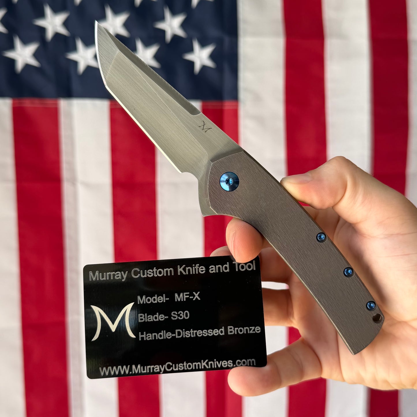 MC MF-X 3.43" Frame Lock Flipper – S30V, Distressed Bronze Titanium Handle – Made in USA