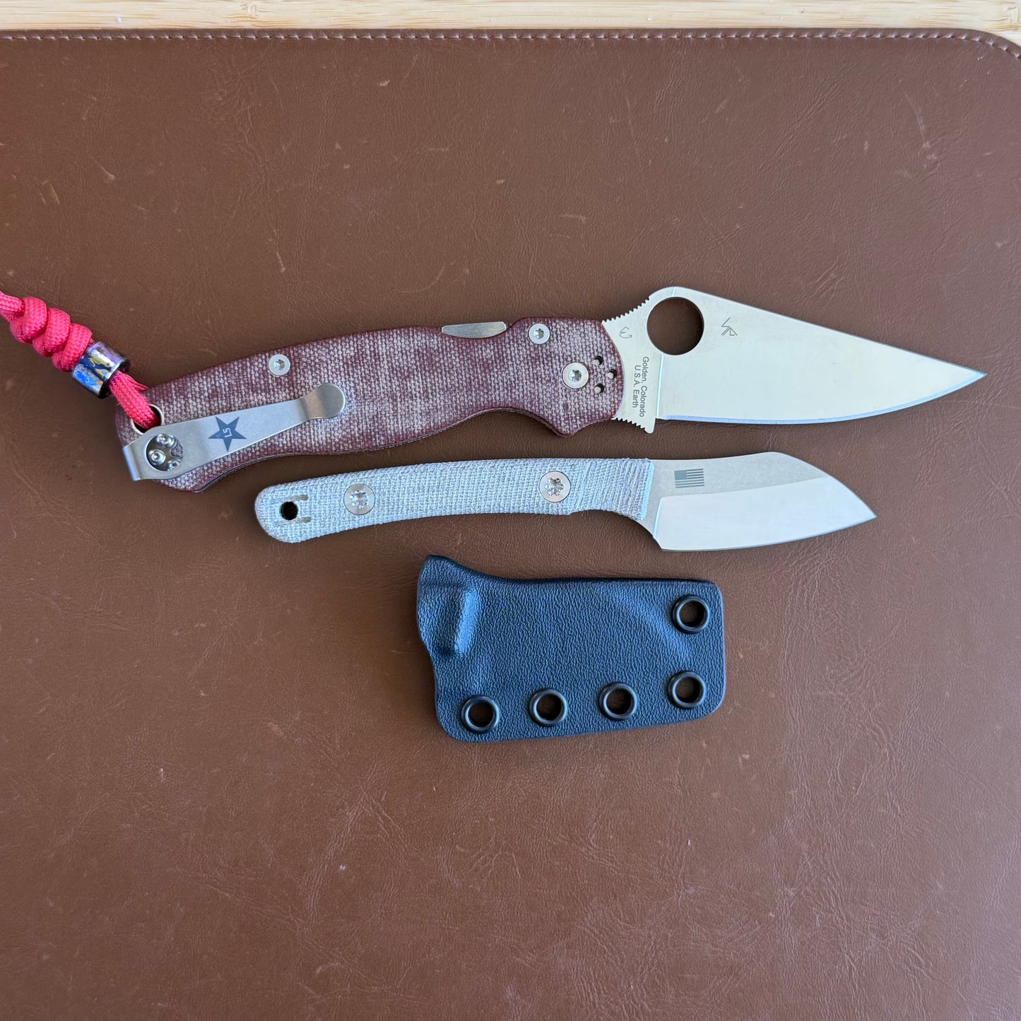 Hellbender Blade Co. Newt 2" Fixed Blade – Red G10, MagnaCut Satin Sheepsfoot, Kydex Sheath – Made in USA