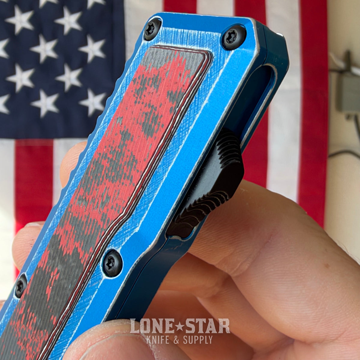 Chaves Dissident OTF Auto, M390 Drop Point, Battle Worn Blue Anodized, Nebula Carbon Fiber Inlay, Black PVD Titanium Hardware - Made in USA (CHAVES-DISSIDENT-BW-NEBULA-DP)