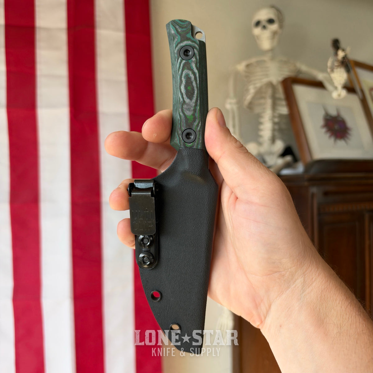 Leucadia Blade Co The LandShark - 3.5" MagnaCut Drop Point, Stonewash, Kelp Bed CamoCarbon, Leather or Kydex - Made in USA (LBC-LANDSHARK-KELPBED-SW)