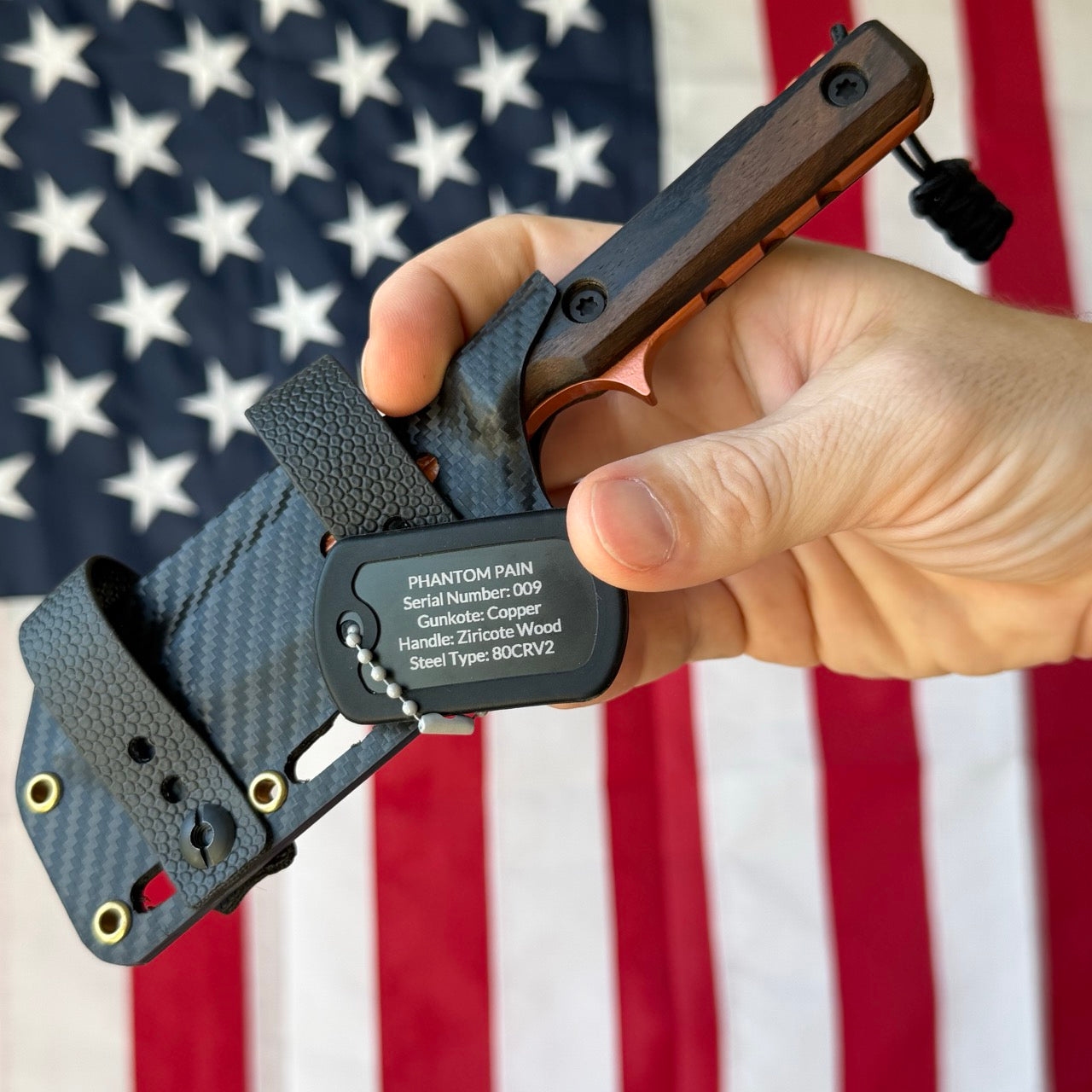 Severed Metal Works Phantom Pain 3.7" Fixed Blade – 80CrV2, Harpoon Back, Kydex Sheath – Made in USA