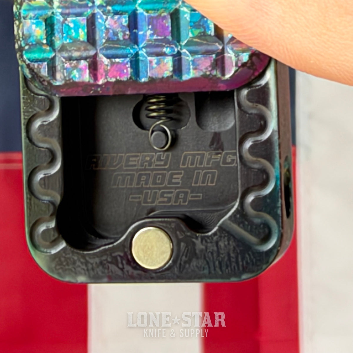 The Back Door: Rivery MFG Zero Utility Knife, Frag Pattern, Nebula Anodized 6061 Aluminum - Made in USA (Trade In)
