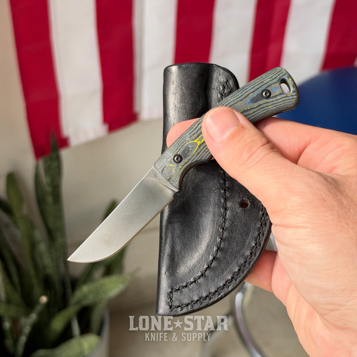 The Back Door: TRM TAGALONG Special Edition DLC Fixed Blade, 2.44" MagnaCut, Bolts Camo Carbon Fiber, Black Leather Sheath - Made in USA (Trade In)