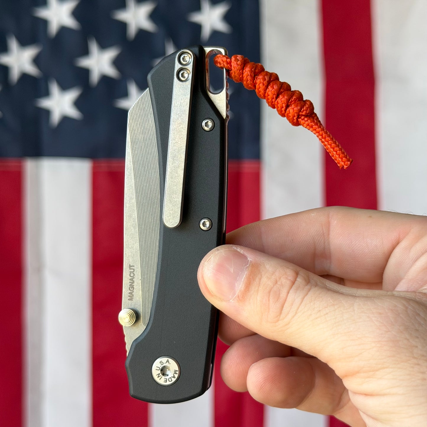 The Back Door: Demo - American Blade Works Model 3 Auto 3.3" Sheepsfoot, CPM-MagnaCut Stonewash, Black Aluminum - Made in USA