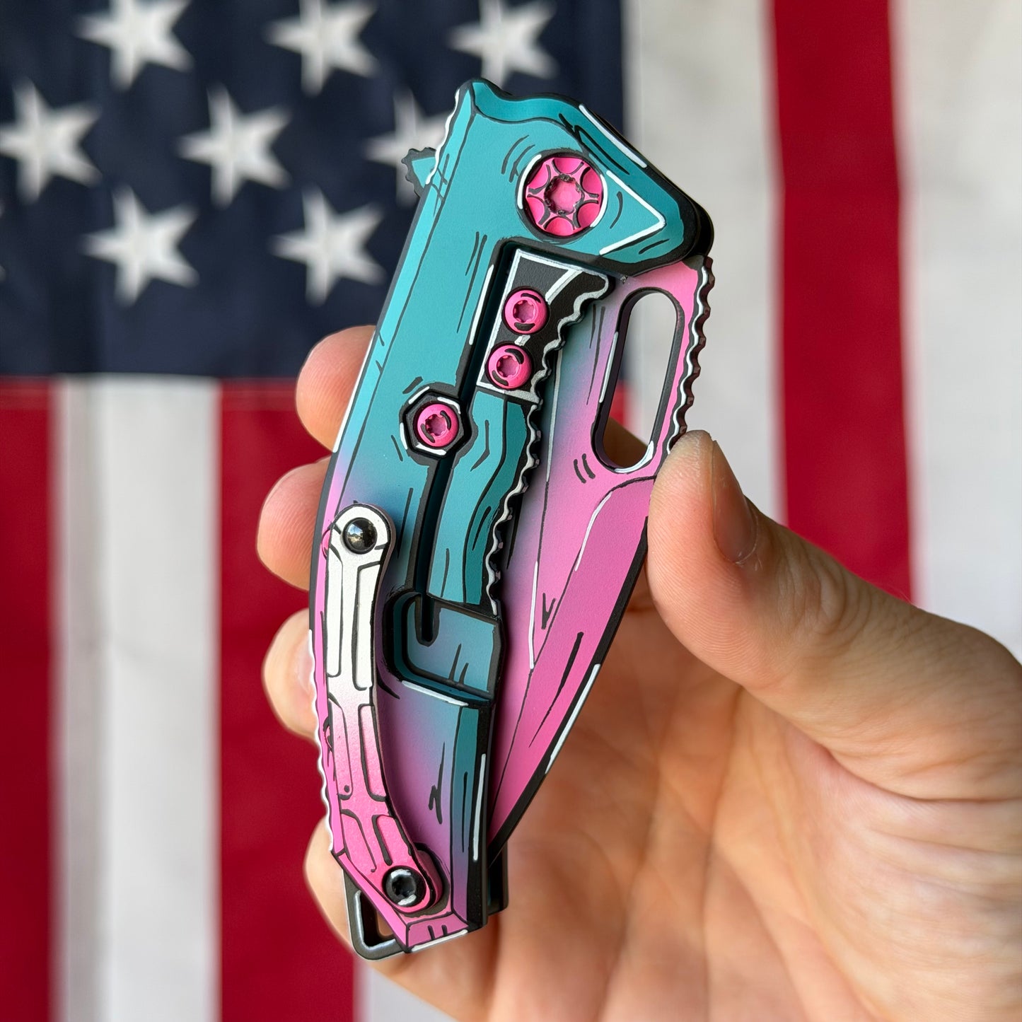 The Back Door: Used - Heretic Miami Vice Medusa Manual H009-CS-MV 3.00" Tanto, CPM-MagnaCut Cel Shade, Aluminum, Frame Lock - Made in USA
