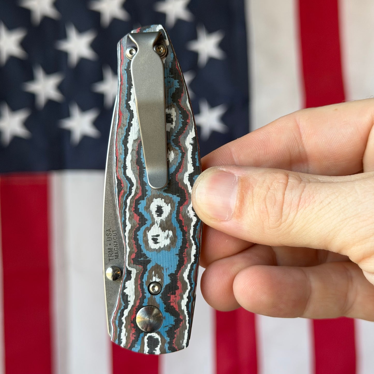TRM NEUTRON 2 Liner Lock - CPM-MagnaCut, Star Spangled Fat Carbon, Titanium Liners - Made in USA (DLR-N2-CC-3D)