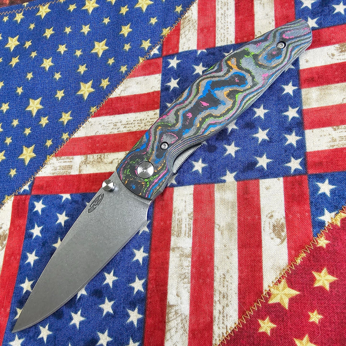 TRM Atom Linerlock Knife – Watermelon Sugar Camo Carbon 3D Contoured Smooth, CPM MagnaCut Blade – Made in USA